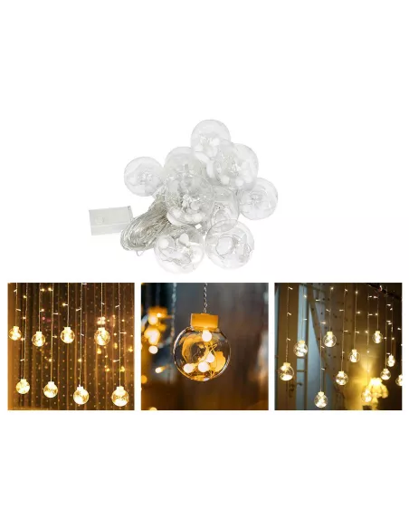 Tenda 138 Led 12 Sfere Colore Bianco Caldo