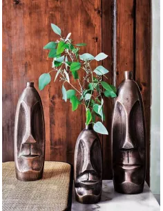 Vaso Volto Cm 46 H Moai In Ceramica Colore Rame 2