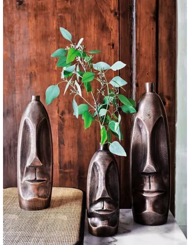 Vaso Volto Cm 46 H Moai In Ceramica Colore Rame