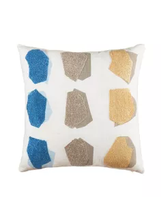 Cuscino In Cotone Ricamato Dai Vivaci Toni Del Blu E Giallo Cm 45x45 Cod. 1C154 - L'oca Nera