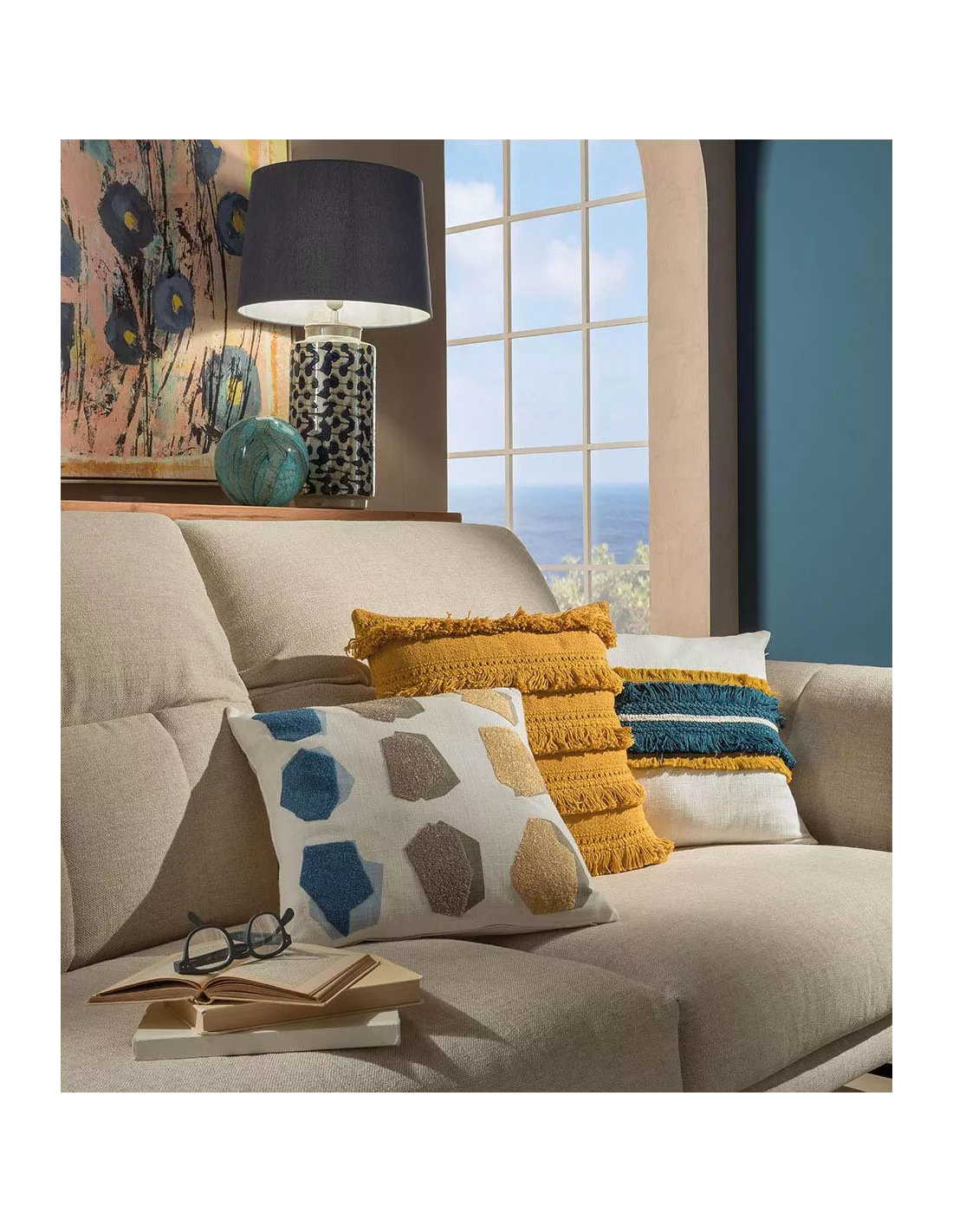 HOMESCAPES Copricuscino 45x45 Cm In 100% Cotone Blu – Fodera Decorativa Con Cerniera Invisibile, Lavabile In Lavatrice Per Divano E Letto