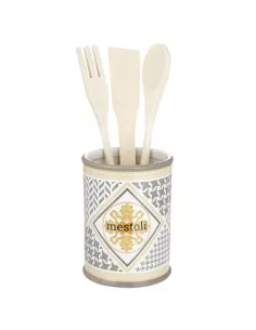 Domus Portamestoli In Stoneware Con Tre Mestoli In Legno Montemaggi