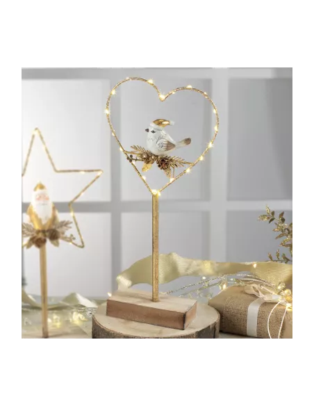 Decorazione Con Uccellino In Resina E Luci A Led Metallo e Resina Mascagni