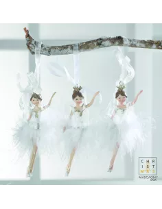 Decorazione Ballerina Da Appendere In Resina Con Piume Col. Bianco H. 11 Mascagni - 1Pz