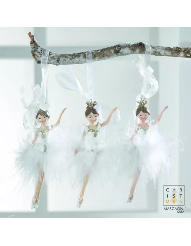 Decorazione Ballerina Da Appendere In Resina Con Piume Col. Bianco H. 11 Mascagni - 1Pz