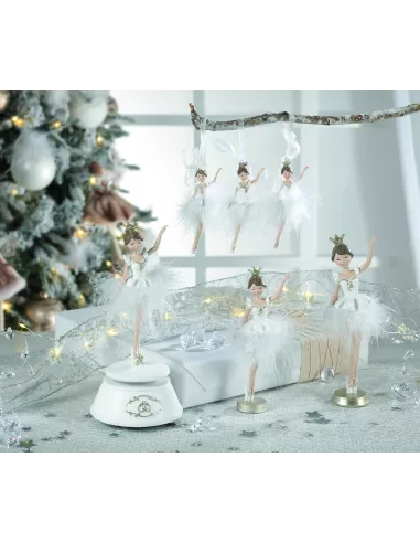 Decorazione Ballerina Da Appendere In Resina Con Piume Col. Bianco H. 11 Mascagni - 1Pz