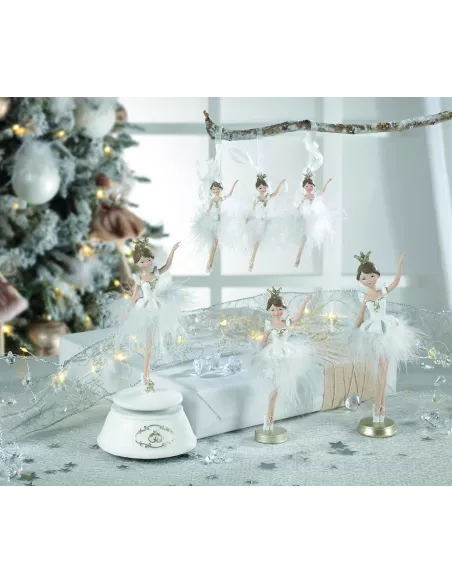 Decorazione Ballerina Da Appendere In Resina Con Piume Col. Bianco H. 11 Mascagni - 1Pz