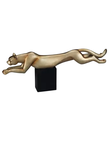 Figura Leopardo In Resina Oro Base Nera Mascagni