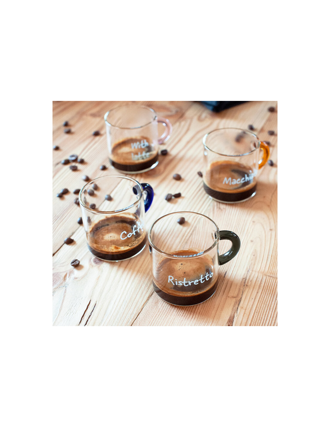 Set 6 Tazzine Da Caffè In Vetro Borosilicato Con Manico Colorato e Scritta  Decorativa - WD Lifestyle