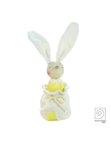 Decorazione Coniglietto Giallo In Resina Con Orecchie Modellabili In Tessuto - Mascagni