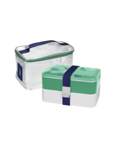 Lunch Box Con Coperchio Decorato E Borsetta Termica Verde
