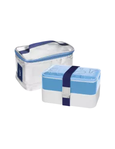Lunch Box Con Coperchio Decorato E Borsetta Termica Azzurro
