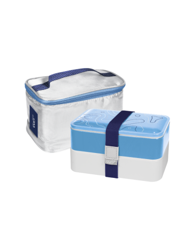 Lunch Box Con Coperchio Decorato E Borsetta Termica Azzurro
