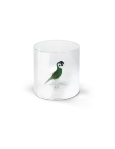 Bicchiere In Vetro Borosilicato Con Soggetto Pappagallo In Vetro Colorato All'interno