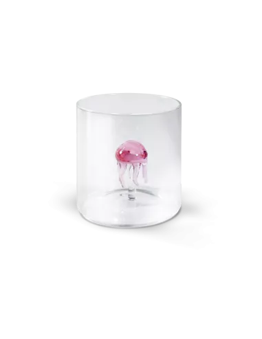 Bicchiere In Vetro Borosilicato Con Soggetto Medusa In Vetro Colorato All'interno