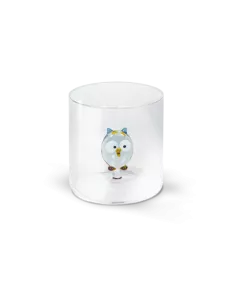 Bicchiere In Vetro Borosilicato Con Soggetto Gufo In Vetro Colorato All'interno