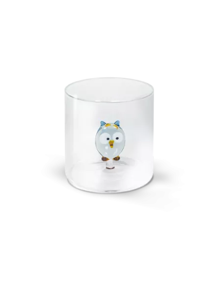 Bicchiere In Vetro Borosilicato Con Soggetto Gufo In Vetro Colorato All'interno