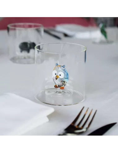 Bicchiere In Vetro Borosilicato Con Soggetto Gufo In Vetro Colorato All'interno