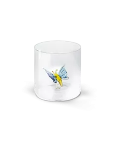Bicchiere In Vetro Borosilicato Con Soggetto Farfalla In Vetro Colorato All'interno