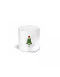 Bicchiere In Vetro Borosilicato Con Soggetto Colorato All'interno Decoro Albero di Natale