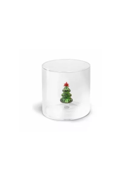 Bicchiere In Vetro Borosilicato Con Soggetto Colorato All'interno Decoro Albero di Natale