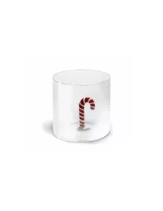 Bicchiere In Vetro Borosilicato Con Soggetto Colorato All'interno Decoro Bastoncino di Zucchero