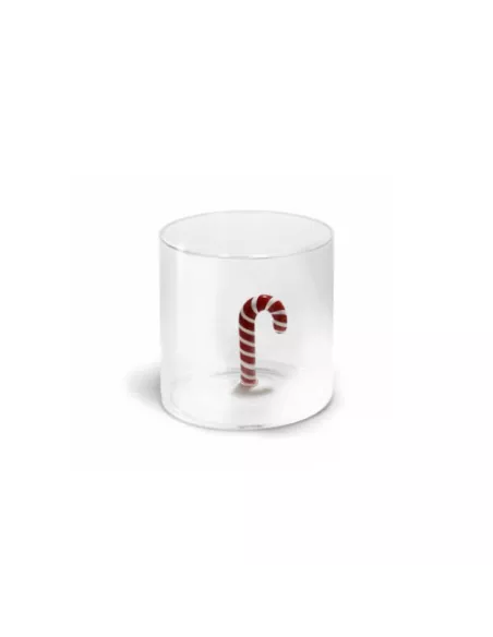Bicchiere In Vetro Borosilicato Con Soggetto Colorato All'interno Decoro Bastoncino di Zucchero