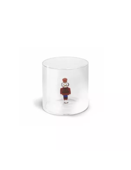 Bicchiere In Vetro Borosilicato Con Soggetto Colorato All'interno Decoro Soldatino