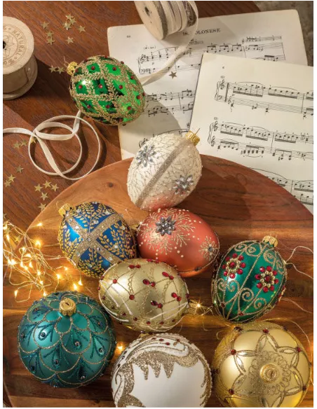 Palla Ovale Da Appendere In Vetro Decorato Colore Verde - Gemme Di Natale