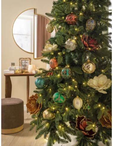 Palla Ovale Da Appendere In Vetro Decorato Colore Verde - Gemme Di Natale