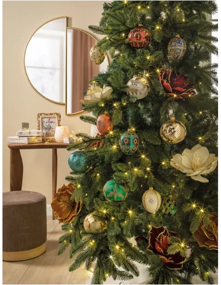 Palla Ovale Da Appendere In Vetro Decorato Colore Verde - Gemme Di Natale