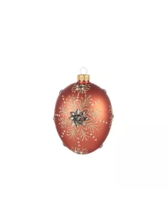 Palla Ovale Da Appendere In Vetro Decorato Colore Rame - Gemme Di Natale