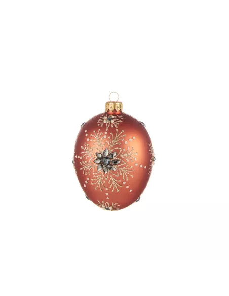 Palla Ovale Da Appendere In Vetro Decorato Colore Rame - Gemme Di Natale