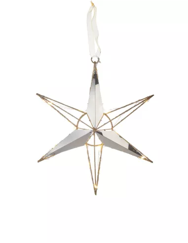Stella Decorativa Da Appendere in Metallo Glitterato Con Led - Riflessi Dorati
