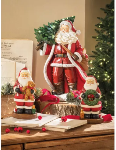 Babbo Natale In Resina Con Orsacchiotto - Benvenuta Felicità