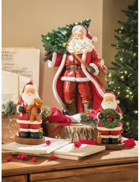 Babbo Natale In Resina Con Orsacchiotto - Benvenuta Felicità