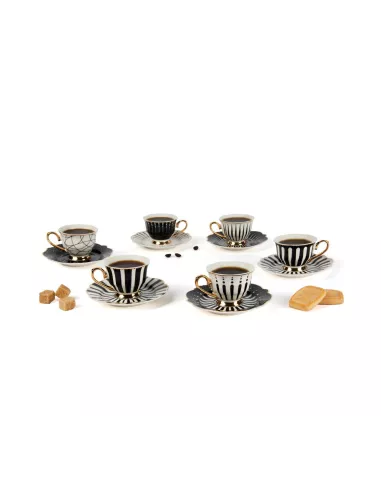 Set 6 Tazzine Da Caffè Alice Filo Oro In New Bone China
