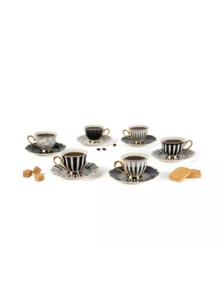 Set 6 Tazzine Da Caffè Alice Filo Oro In New Bone China
