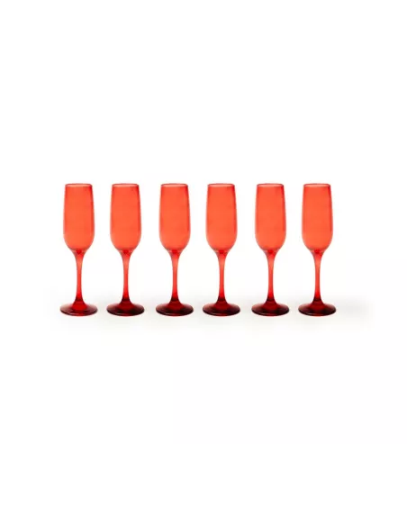 Set 6 Flute In Vetro Colore Rosso Linea Burano