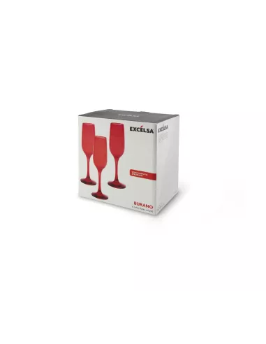 Set 6 Flute In Vetro Colore Rosso Linea Burano