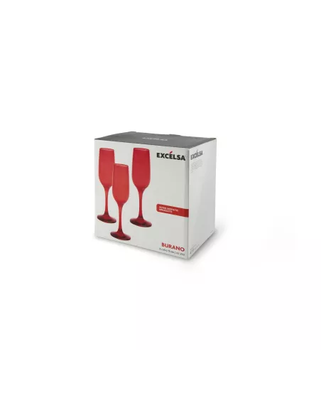 Set 6 Flute In Vetro Colore Rosso Linea Burano