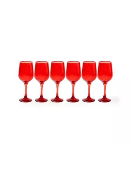 Set 6 Calici Vino In Vetro Colore Rosso Linea Monterosso