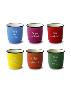 Set 6 Tazzine Da Caffè Colorate In New Bone China