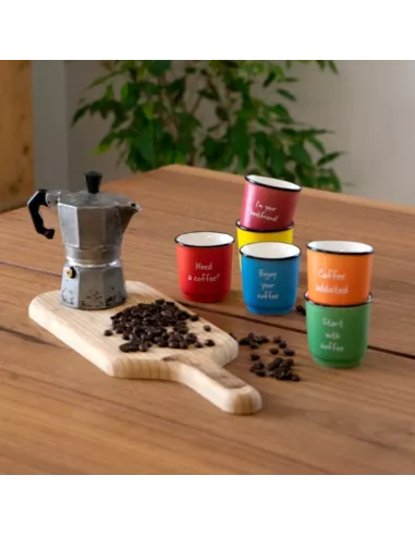 Set 6 Tazzine Da Caffè Colorate In New Bone China
