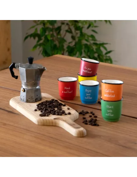 Set 6 Tazzine Da Caffè Colorate In New Bone China