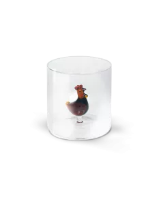 Bicchiere In Vetro Borosilicato Con Soggetto Gallina In Vetro Colorato All'interno
