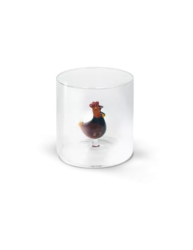 Bicchiere In Vetro Borosilicato Con Soggetto Gallina In Vetro Colorato All'interno