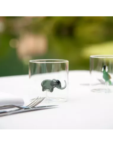 Bicchiere In Vetro Borosilicato Con Soggetto Elefante In Vetro Colorato All'interno