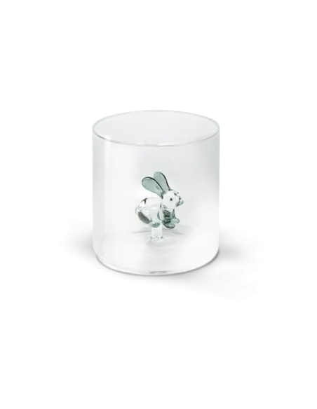 Bicchiere In Vetro Borosilicato Con Soggetto Coniglio In Vetro Colorato All'interno