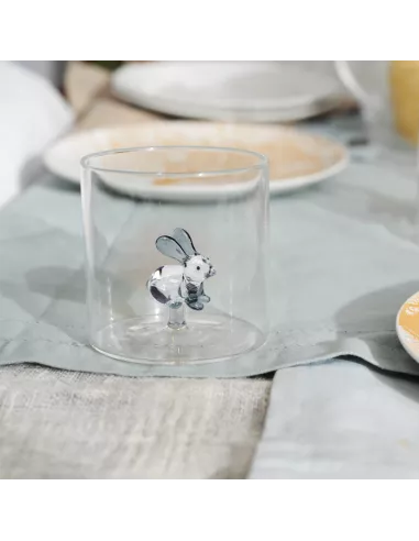 Bicchiere In Vetro Borosilicato Con Soggetto Coniglio In Vetro Colorato All'interno